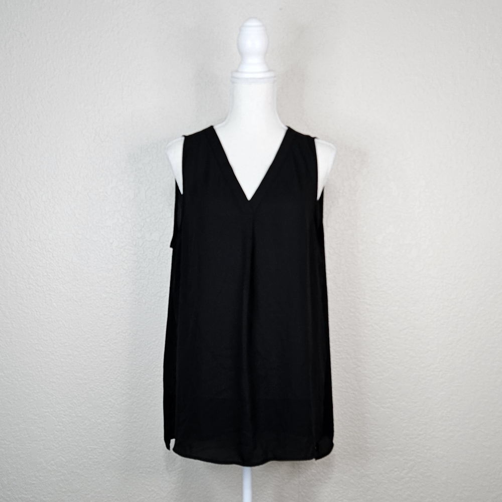 Pleione Women's black Sleeveless V-neck blouse lightweight size XL Tunic top
